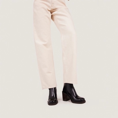 High-Heel Platform Booties in aged black leather | benicio