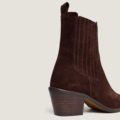 Ankle boots with heels and ruching in chocolate brown split leather | birman