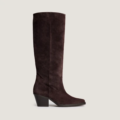 Pointed-Toe Boots in dark brown split leather | bresil