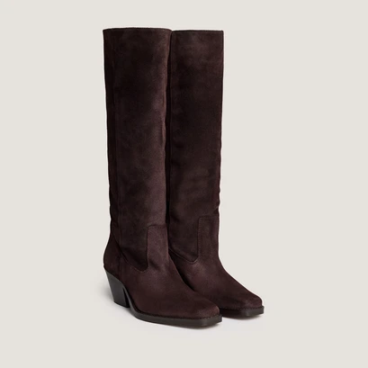 Pointed-Toe Boots in dark brown split leather | bresil