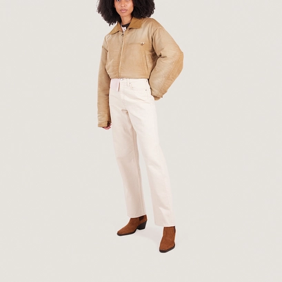 Pointed-toe booties with beveled heels in cognac split leather | boa