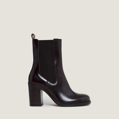 Elastic Booties with Rounded Toes in dark brown leather | break