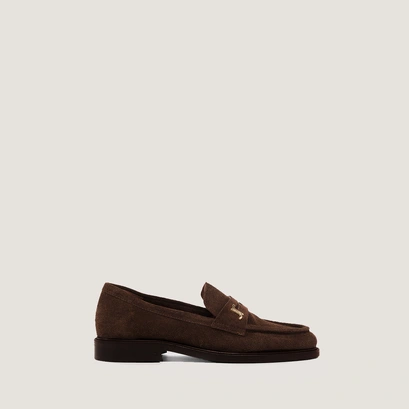 Round-toe loafers in brown split leather | duedi