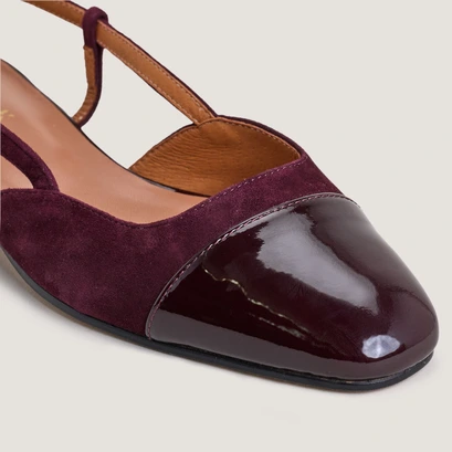 Slingback ballet flats in burgundy patent leather and velvet | dhapou