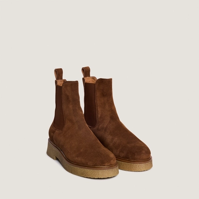 Elastic boots in tobacco suede | myrtille