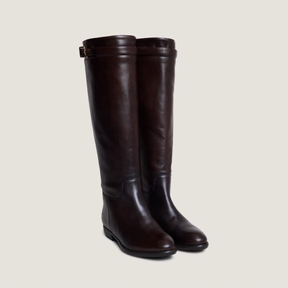 Knee-high boots in dark brown patinated leather | melody