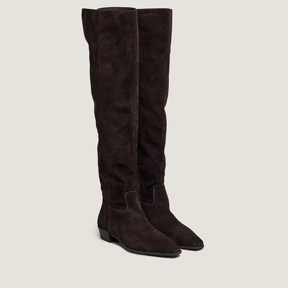 Pointed-toe boots in dark brown suede | papillon