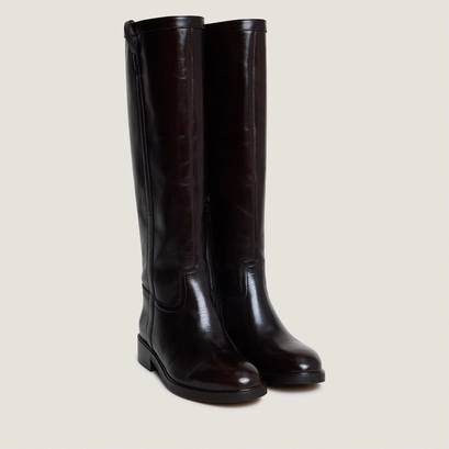 Round-toe boots in dark brown in dark brown patinated leather leather | margot