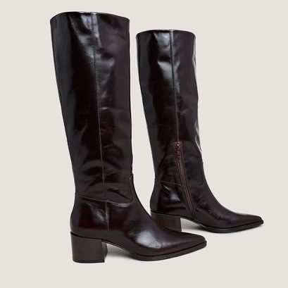 Pointed-toe boots in dark brown leather | priere