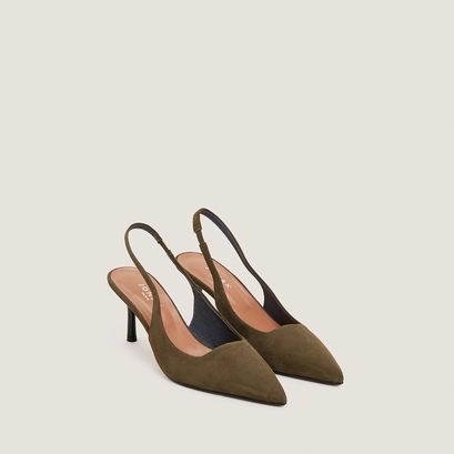 Pointed-toe pumps in khaki velvet | diamantine