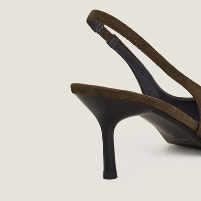 Pointed-toe pumps in khaki velvet | diamantine