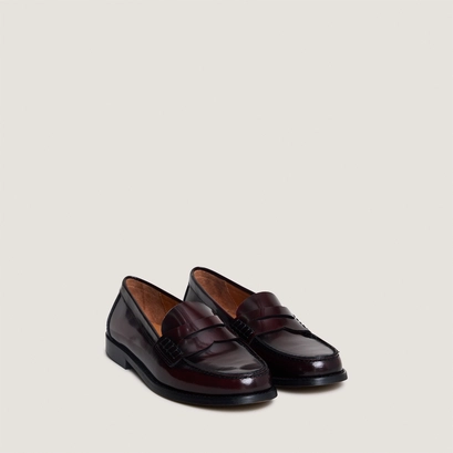 Penny loafers with raised soles in burgundy glazed leather | audelya