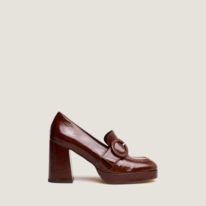 High-heeled loafers in brown patent leather | vaxe