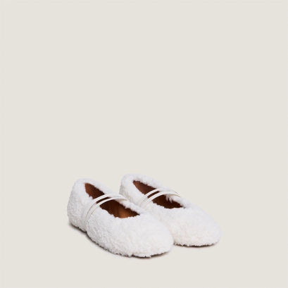 Ballet flats with straps in ecru fleece | duvet
