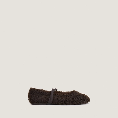 Ballet flats with straps in dark brown fleece | duvet