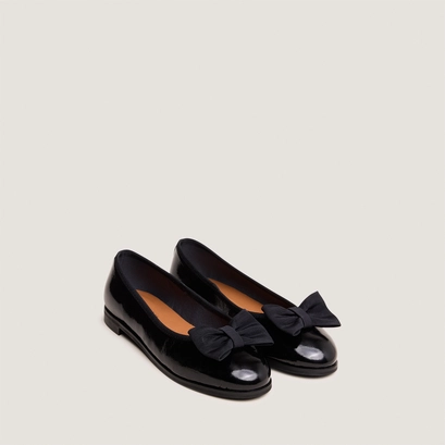 Ballet flats with bows in pleated black patent leather | desther