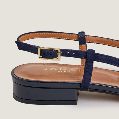 Slingback ballet flats in navy patent leather and navy velvet | dhapou