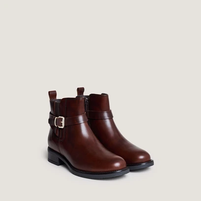 Boots with buckles in cognac patined leather | abstrait