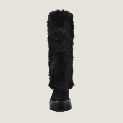 Fur boots in black split leather and black fleece | russel