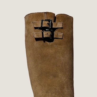 Chunky strap boots with treaded soles in taupe split leather | reine