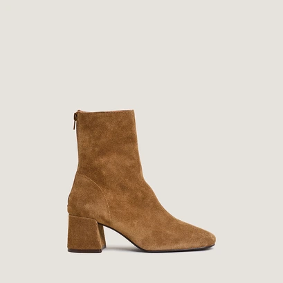 Boots with zip-up back in tobacco split leather | denonie