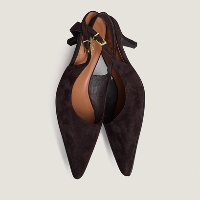 Slingback pumps with small heels in dark brown velvet | douala
