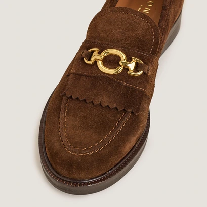 Loafers with Golden Buckles in brown split leather | delphes