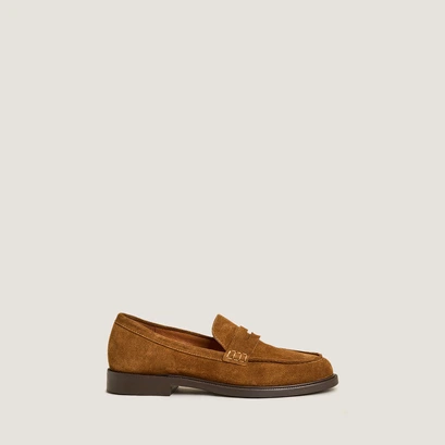 Loafers with Rounded Toe in cognac split leather | dracula