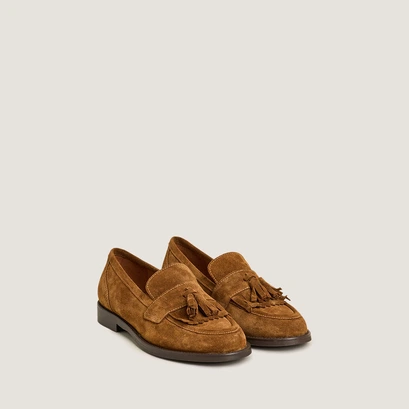Loafers with tassels in cognac split leather | die