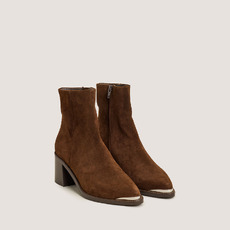 Heeled ankle boots with gold tips brown