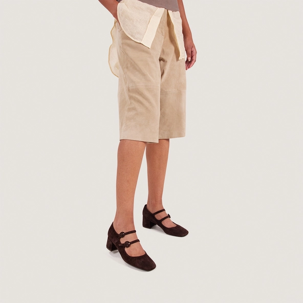 Mary Jane's with double straps and rounded toe in brown velvet | DELOU