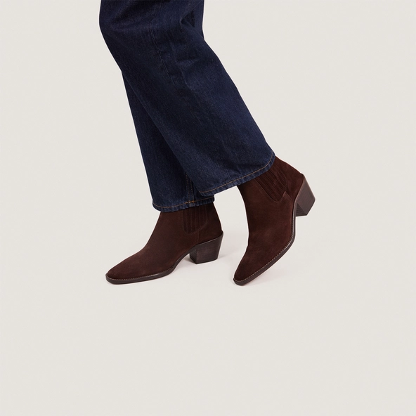 Ankle boots with Heels and Ruching in chocolate brown split leather | BIRMAN