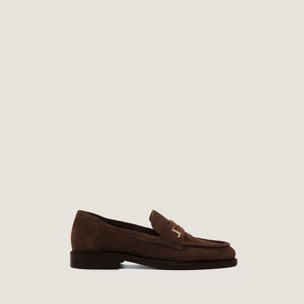 Round-Toe Loafers in brown split leather | DUEDI