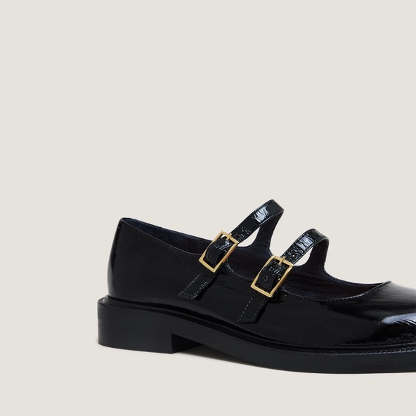 Ballet flats with double straps in black patent leather | DREAMY