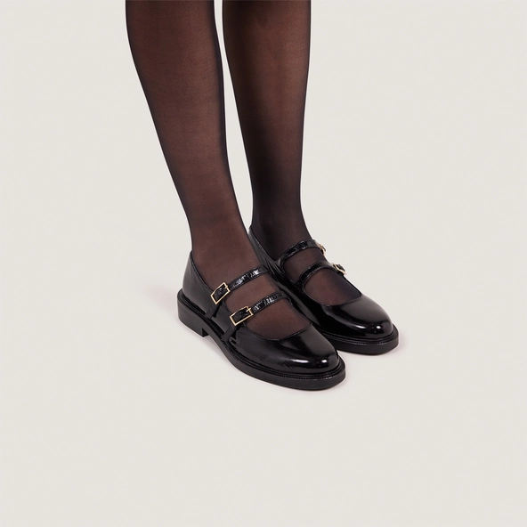 Ballet flats with double straps in black patent leather | DREAMY