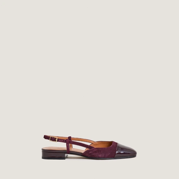 Slingback ballet flats in burgundy patent leather and velvet | DHAPOU