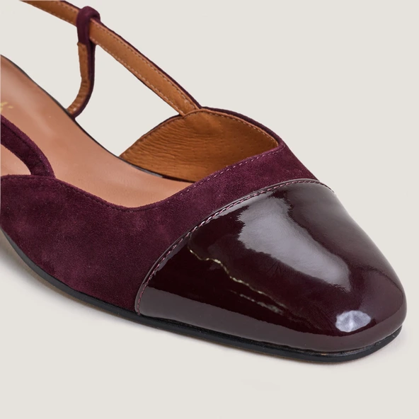 Slingback ballet flats in burgundy patent leather and velvet | DHAPOU