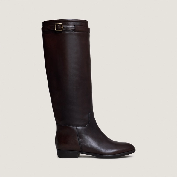 Knee-high boots in dark brown patinated leather | MELODY