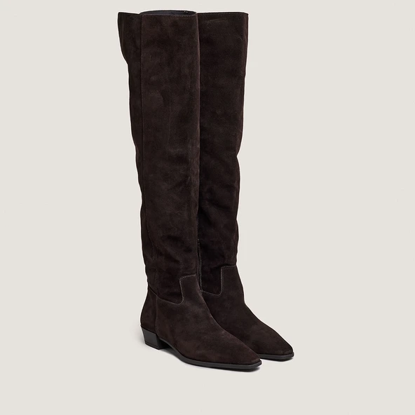 Pointed-toe boots in dark brown suede | PAPILLON