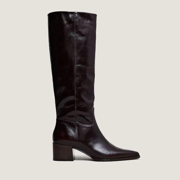 Pointed-toe boots in dark brown leather | PRIERE