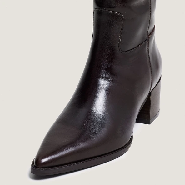 Pointed-toe boots in dark brown leather | PRIERE