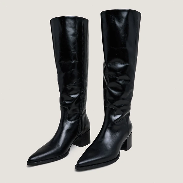 Pointed-toe boots in black leather | PRIERE
