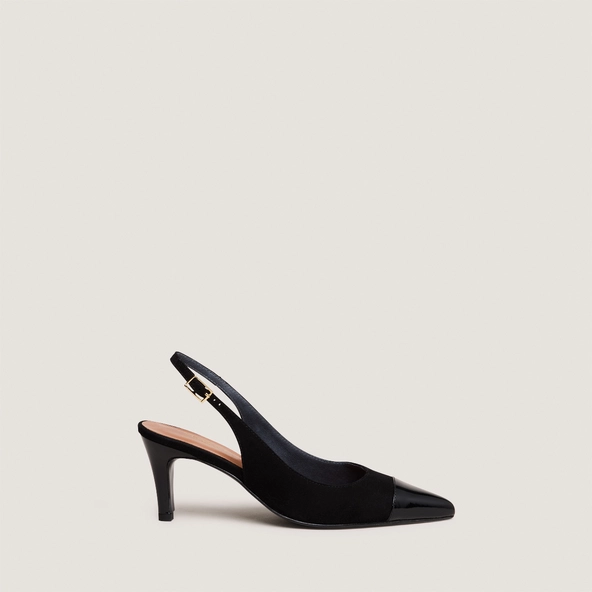 Slingback pumps in black patent leather and velvet | DESTELLE