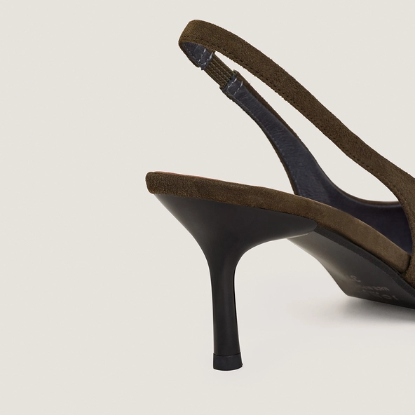 Pointed-toe pumps in khaki velvet | DIAMANTINE