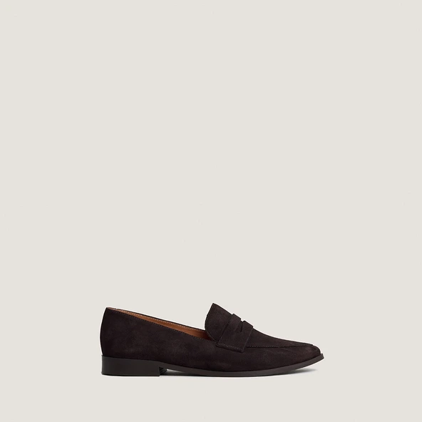 Pointed-toe loafers in dark brown velvet | AMIDA