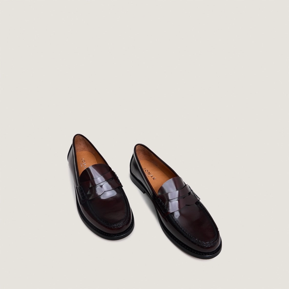 Penny loafers with raised soles in burgundy glazed leather | AUDELYA