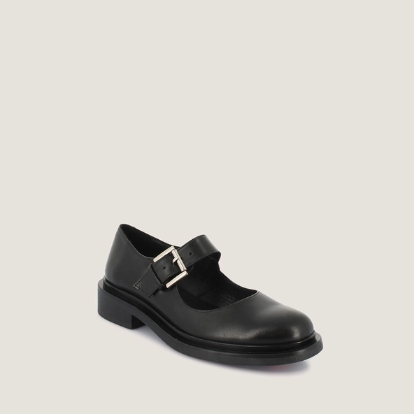 Round-toe Mary Janes in black leather | MATHOU