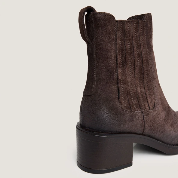 Heeled Boots in dark brown split leather | COLETTE