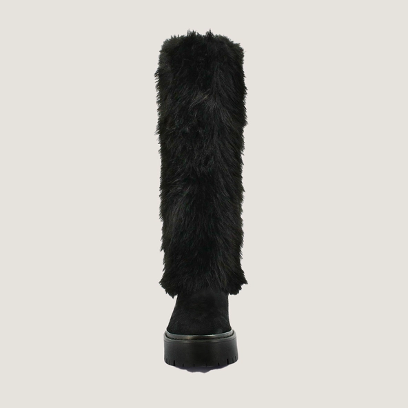 Fur Boots in black split leather and black fleece | RUSSEL