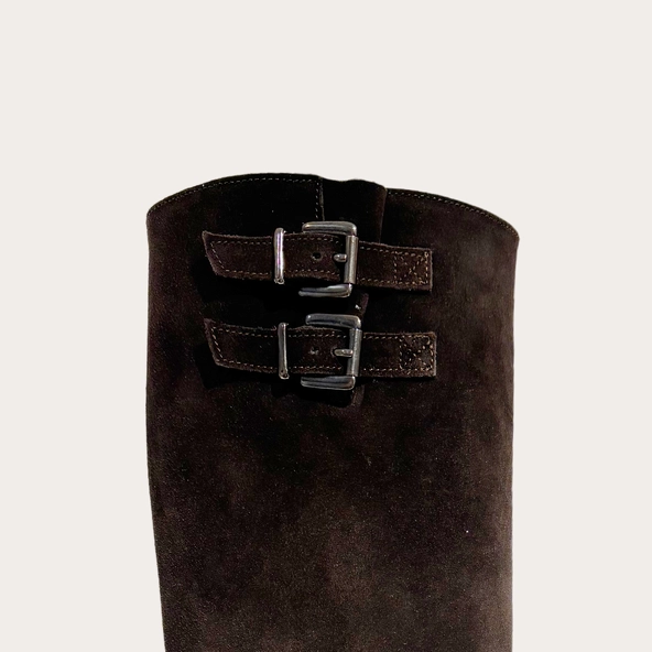 Chunky Strap Boots with Treaded Soles in dark brown split leather | REINE